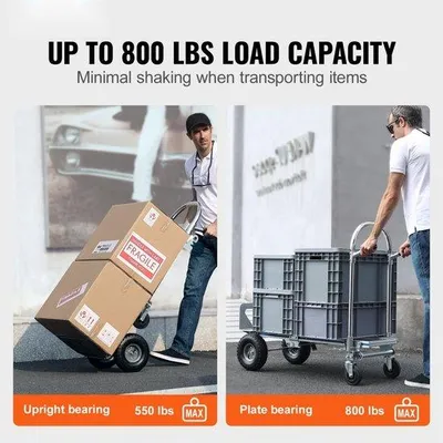 Produktbild von 2-in-1 Klappbare Sackkarre 249/363kg Traglast Transportkarre aus Aluminiumlegierung & Kohlenstoffstahl - Sackkarre ↔ Plattformwagen Trolley für Lade- & Transportaufgaben in und außerhalb von Gebäuden