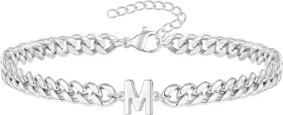 Produktbild von Uni-Armband mit Buchstaben-Charm, hohl, dicke Kette, verstellbar mit verlängerter Kette, Name, Initialen-Armreif, Paar-Geschenk zum Valentinstag