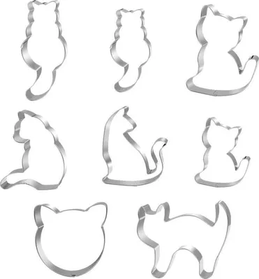 Image de Set d'emporte-pièces chat en acier inoxydable, 8pcs - DIY animaux emporte-pièces biscuits