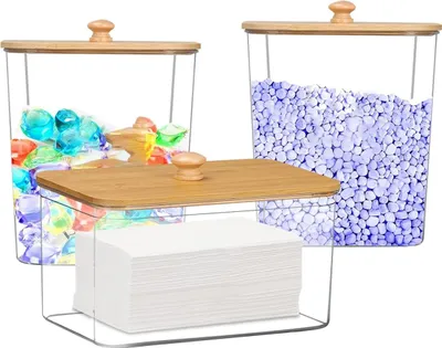 Produktbild von 3-teiliges Waschmittel-Aufbewahrungsbox-Set – mit Deckel, stapelbar & transparent – 2L Kapazität, Bad & Waschküche