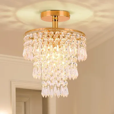 Produktbild von Welikera Deckenleuchten Kristall-Kronleuchter, 200*290mm Kristall-Deckenleuchte für Wohnzimmer, Gold