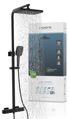 Produktbild von 21219-EU GRAN CANARIA E Überkopfbrause-Set, Schwarz matt, mit Thermostatarmatur