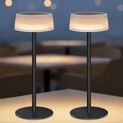 Obrázek produktu pro LED stolní lampa – Bezdrátová lampa – Atmosférické osvětlení pro venkovní použití – Solární a USB-C nabíjení – 2 kusy – Průhledná