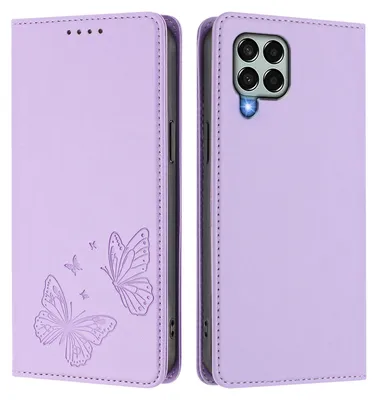 Obrázek produktu pro Kožené pouzdro pro Samsung Galaxy M33 5G, motýlí ražbou, peněženkové flip pouzdro se stojánkem Světle fialová