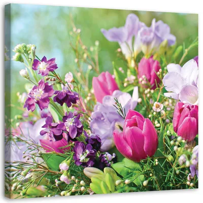 Produktbild von Leinwandbild blumenstrauß 50x50 cm Feeby rosa wandbild bereit zum aufhängen