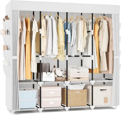 Stoffkleiderschrank mit Kleiderstange, 170 x 45 x 167 cm, weiß