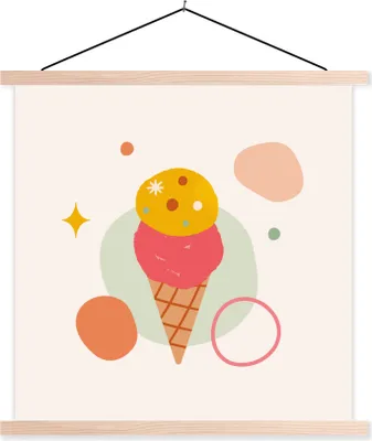 Produktbild von MuchoWow® Textilposter Eiscreme - Pastell - Sommer 40x40 cm mit holzfarbenen Rahmen - Posterleiste