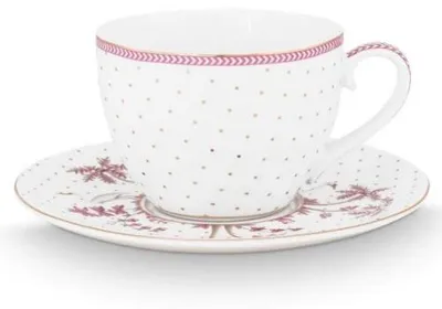 Produktbild von Pip Studio Cappuccinotasse mit Untertasse Jolie Dots Gold Pink (2-teilig)