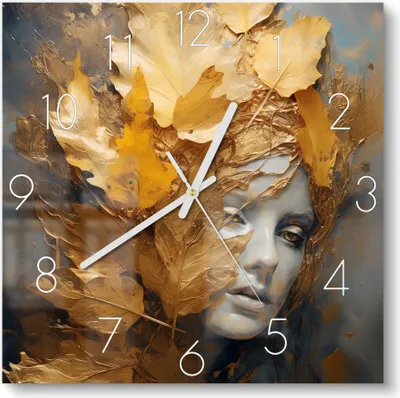 Produktbild von DEQOART Glasuhr 30x30 cm Zahlen 'Herbstliche Muse' Wanduhr Glas Uhr Design leise Küchenuhr