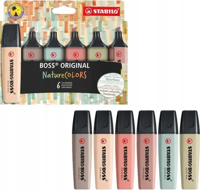 Zdjęcie produktu dla STABILO BOSS NatureColors, 6 szt., Czarny, Brąz, Brązowy, Zielony, Szary, Jasnozielony, 18 lat(a), Końcówka ścięta, Wielobarwny, Plastik