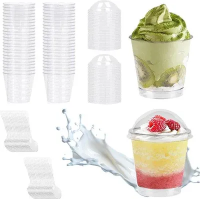 Produktbild von Famanu Dessertbecher Set 50 Stück mit Deckel und Löffeln - wiederverwendbare Dessertbehälter