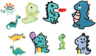 Produktbild von 10 Stück Aufnäher in Dinosaurierform, niedlich, zum Selbermachen, einfach zu verwendende Stickapplikationen für Kleidung
