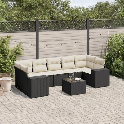 Produktbild von Design 8-tlg. Garten-Sofagarnitur mit Kissen Schwarz Poly Rattan, Gartenmöbel-Sets 2024 Neu