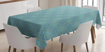 Zdjęcie produktu dla ABAKUHAUS Pomarańczowy obrus Mandala, styl bohemy, motyw ludowy, wzór inspirowany kafelkami, 140 x 170 cm, błękitny i ciemnobrązowy