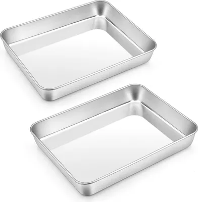 Produktbild von 2er Set Edelstahl Backblech Rechteckig 23,8x18x5cm Tiefes Auflaufform Ofenblech