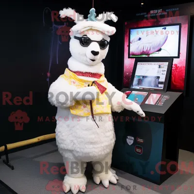 Produktbild von Weißes REDBROKOLY Lama-Maskottchenkostüm mit A-Linien-Rock und Digitaluhren