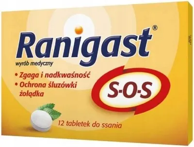 Zdjęcie produktu dla Tabletki do ssania Ranigast S.O.S 12 szt. na zgagę i ból żołądka, POLPHARMA