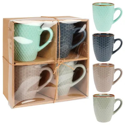 Produktbild von Keramikbecher Keramiktasse Kaffeetasse Teetasse Geschenk-Set 4 x 270 ml mit Henkel