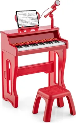 Image de Ensemble clavier 37 touches pour enfants avec micro et tabouret, rouge