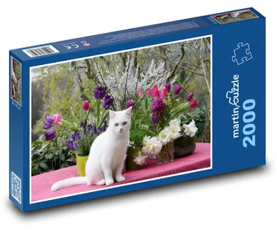 Obrázek produktu pro Puzzle 2000 Bílá kočka s květinami - martinpuzzle