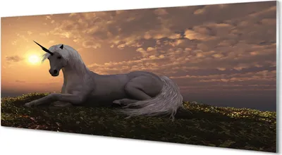 Produktbild von Glasbilder 125x50 Wandkunst Einhorn Berg Sonnenuntergang