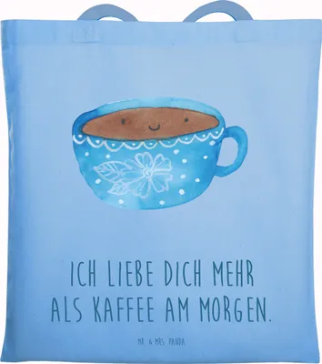 Produktbild von Mr. & Mrs. Panda Tote Bag Kaffee Tasse - Sky Blue - Geschenk, Einkaufstasche, Shopping Tasche, Liebe, Geschmack, Genuss, Glücklich, Unitasche, Schultasche