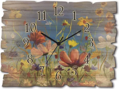 Produktbild von ARTland Holz Wanduhr Funkuhr - schwarzer Zeiger Wildblumenwiese blauer Himmel Größe: 40x30 cm