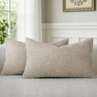 Productafbeelding van Omgoods - Chenille Kussenhoezen Taupe 30 x 50 cm Set van 2