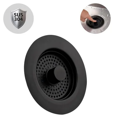 Immagine prodotto di Tappo e filtro combinati per lavello, colore nero | Realizzato in acciaio inossidabile, anti-intasamento e anti-odore per lavelli con scarico > 28 mm, confezione da 1