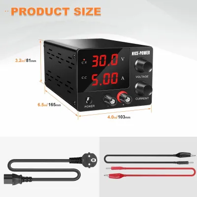 Produktbild von DC Labornetzgerät - Schaltnetzteil 0-30V 5A 150W - Einstellbare Spannung und Stromstärke - LED Anzeige - 115/230V Eingang - Schwarz