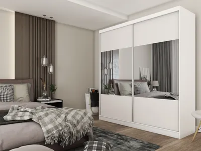 Produktbild von ALTDECOR Kleiderschrank mit Spiegel und Schiebetüren, kugelgelagerte Führungsschienen und Aluminium-Leisten, mit LED-Beleuchtung und Fernbedienung - CELI - 200 cm - Weiß