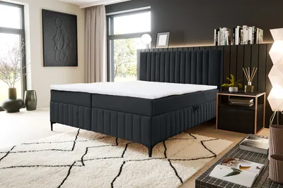 Produktbild von VENASI QUANT Boxspringbett 180x200 mit 2 Bettkästen und TOPPER H2/H3 Matratze SCHWARZ Bluvel 19