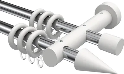 Produktbild von Interdeco Gardinenstange / Vorhangstange Chrom / Weiß, Typ Talena Siveo (Kegel), 20 mm Ø 2-läufig, 220 cm
