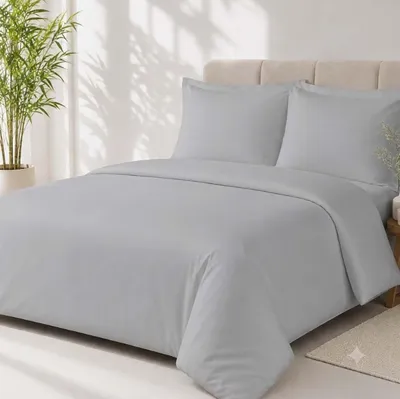 Produktbild von Renforcé Bettwäsche 100 % Baumwolle 2-teilig mit Reißverschluss,135cm x 200cm + 80x80,Silber
