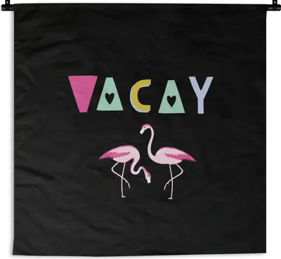 Produktbild von MuchoWow® Wandteppich Wandbehang Sommer - Flamingo - Schwarz 150x150 cm Tapisserie Dekoration Wandtuch - Wohnaccessoires - Modernes