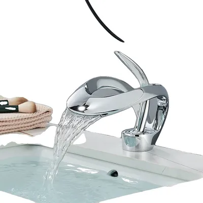 Obrázek produktu pro Umyvadlová baterie s vodopádem, moderní design, bezolovnatý materiál, chrom