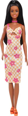 Immagine prodotto di Abito a quadri rosa e arancioni con collana e tacchi