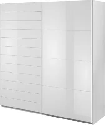 Produktbild von Furniture24 Schwebetürenschrank Galaxy Kleiderschrank Schiebetürenschrank Schlafzimmer Kleidestange Einelgeboden Schiebetür , Weiß/Weiß Hochglanz/Weiß Glas, 220 cm breit