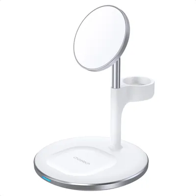 Zdjęcie produktu dla Choetech MagSafe 3 w 1 magnetyczna ładowarka bezprzewodowa do iPhone'a, AirPods / Airpods Pro + uchwyt do zegarka Apple Watch biały
