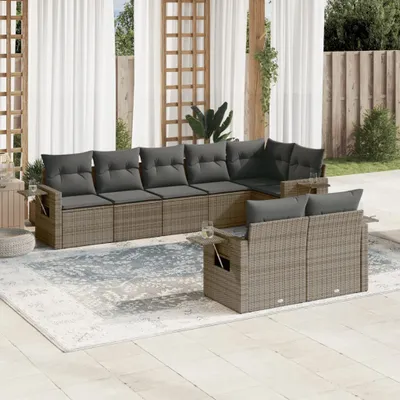 Produktbild von Gartenmöbelgarnituren - 8-tlg. Garten-Sofagarnitur mit Kissen Grau Poly Rattan Möbel21
