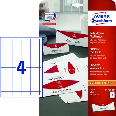 Image de AVERY Zweckform carte de table, 120 x 45 mm, mat, blanc