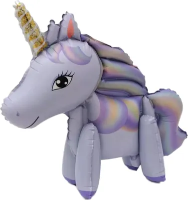 Image de Ballon 3D licorne, violet avec crinière violette, environ 45 cm