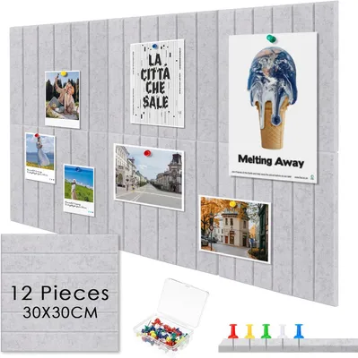 Zdjęcie produktu dla Tablica filcowa 30x30 cm, 12 sztuk, samoprzylepna, szaroseledynowa, grubość 1 cm, do biura