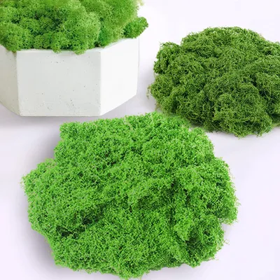 Produktbild von 200 g künstliches Moos zur Dekoration, bestehend aus 100 g dunkelgrünem und 100 g hellgrünem Moos. Geeignet für Bastelprojekte, als Osterdekoration, für Wände, Aquarien, Rasenflächen, Bonsai und Gartengestaltung.