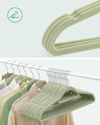 Produktbild von Famanu Kleiderbügel Set aus 20, Antirutsch, kleine Stange für Krawatten, 360° drehbare Haken, 0,6 cm dick, platzsparend, 43,5 cm lang, lichtgrün