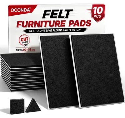 Zdjęcie produktu dla Filc samoprzylepny do mebli - 10 sztuk - 20 x 15 cm - Czarny - 4 mm grubości - Do przycięcia na wymiar