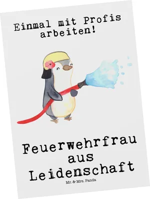 Produktbild von Mr. & Mrs. Panda Grußkarte Feuerwehrfrau Leidenschaft - Weiß - Geschenk, Freiwillige Feuerwehr, Ausbildung, Postkarten, kunstkarte, Postkarte, Ansichtskarte, Spruch