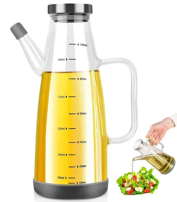 Produktbild von Essig- und Ölspender Glas 1L, auslaufsichere Flasche mit Griff für Küche, BBQ und Camping
