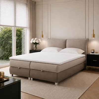 Produktbild von Boxspringbett TOGO-180x200cm Bettkästen|Topper|Doppelbett|Polsterbett|eleganten weichen Kissendesign|silbernen 8 cm Beinen-Grau
