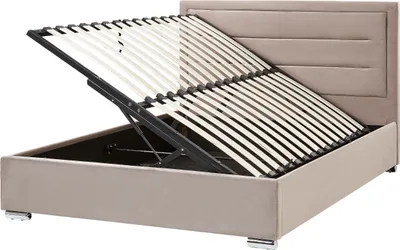 Obrázok produktu pre BELIANI Posteľ s úložným priestorom sivobéžová zamatové čalúnenie 160 x 200 cm čalúnené čelo lamelový rošt moderný štýl spálňa